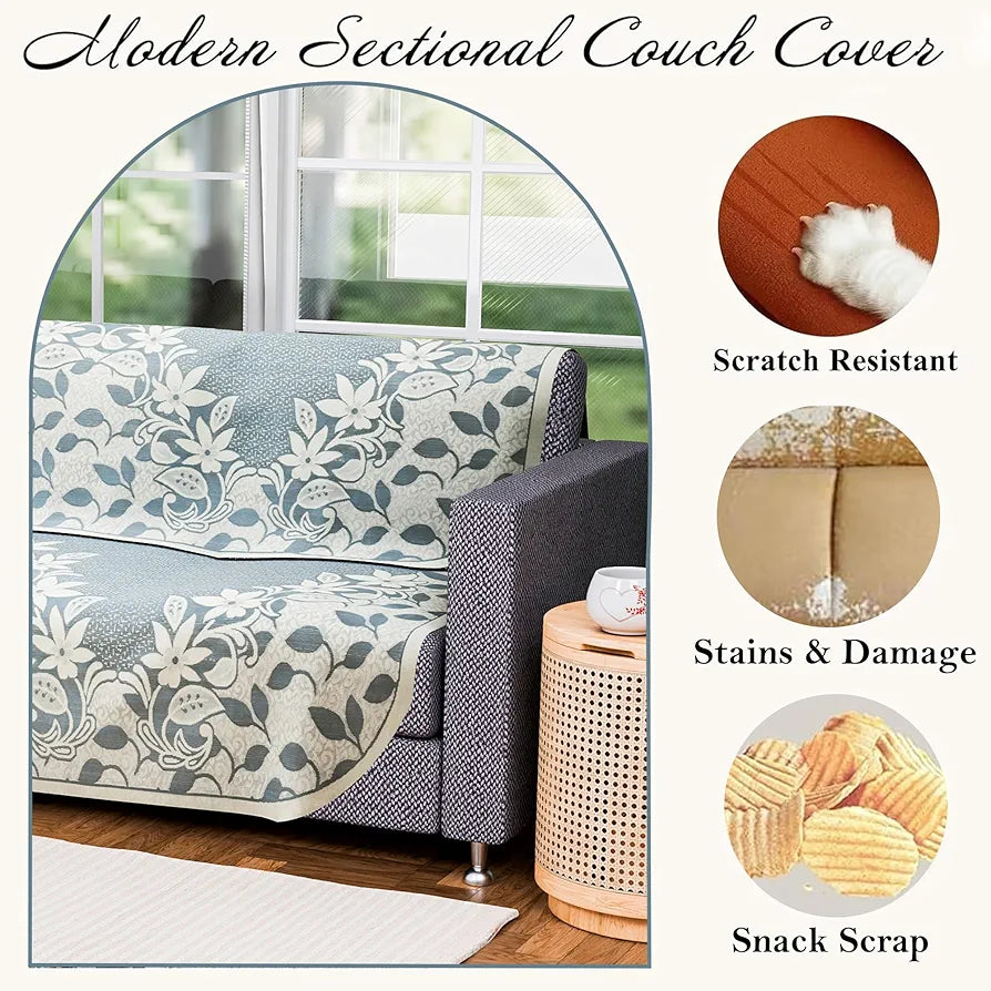 Kuber Industries 3 Seater Long Sheet Cotton Sofa Covers for Living Room Floral Design Blue