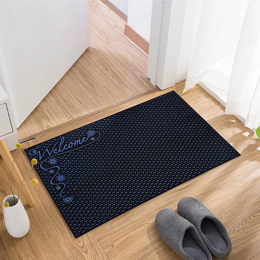 Kuber Industries Door Mat Rubber Mud Trapper Mat Welcome Mat Black & Blue Colour
