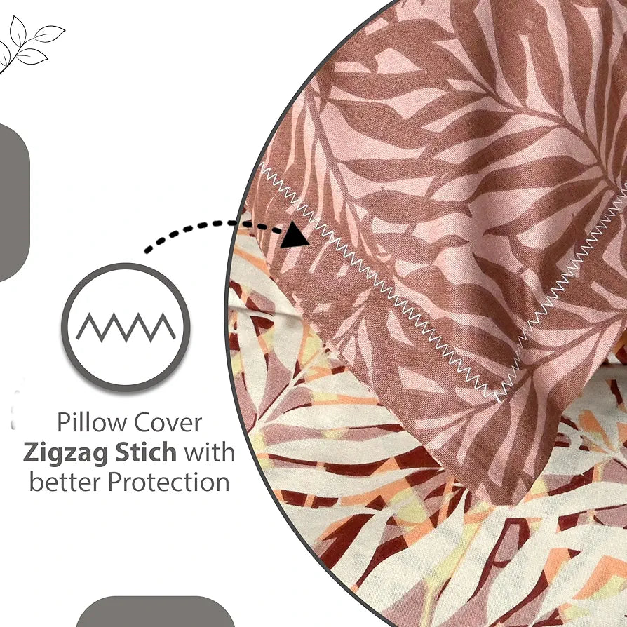 Divine Casa 144 TC 100% Cotton Double Bedsheet with 2 Pillow Covers Tropical Leaf Colour Cream Brown
