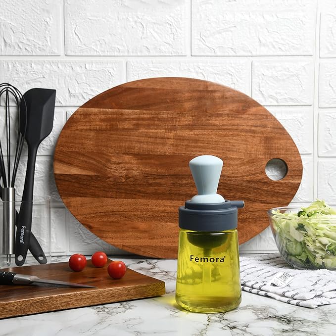 Femora Glass Oil Dispencer Bottle With Silicone Brush, Dropper | 350 Ml | Pack of 1 | Grey