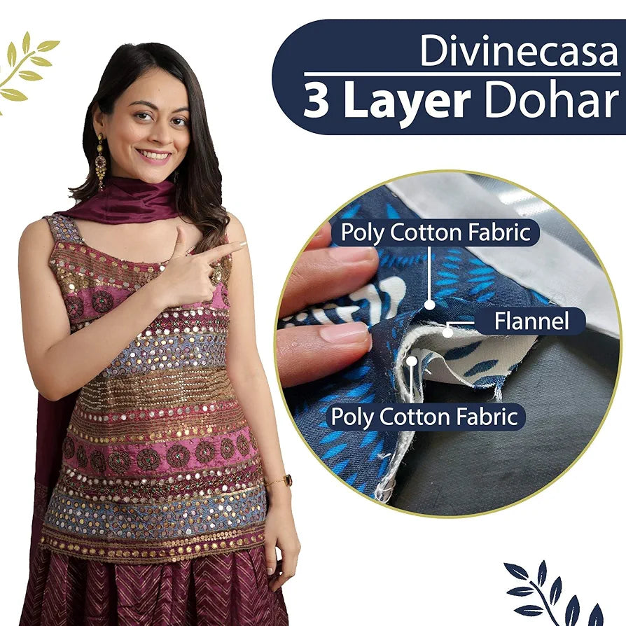 Divine Casa 120 GSM Glace Cotton Single Bed Dohar Lightweight & Soft AC Blanket| Reversible Quilt Colour Navy Blue & Mustard Yellow