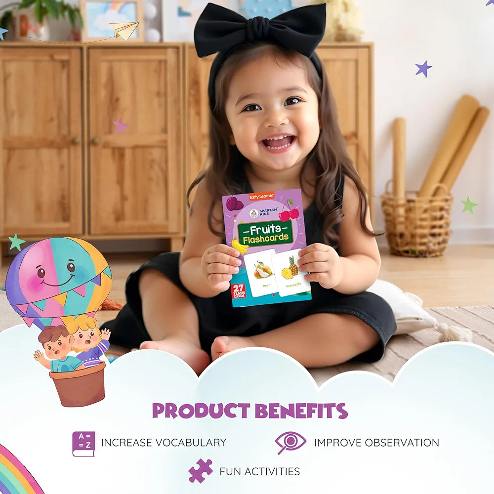 SPARTAN KIDS Fruits Flash Cards for Kids | 27 Early Learning Flash Cards Easy & Fun Way of Learning 1 Year to 6 Years Babies, for Cognitive_Skills