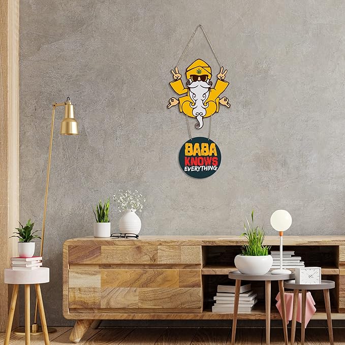 Artvibes Baba Knows Printed Wooden Wall Hanger With Quotes for Home Decor | Artworks Hangings