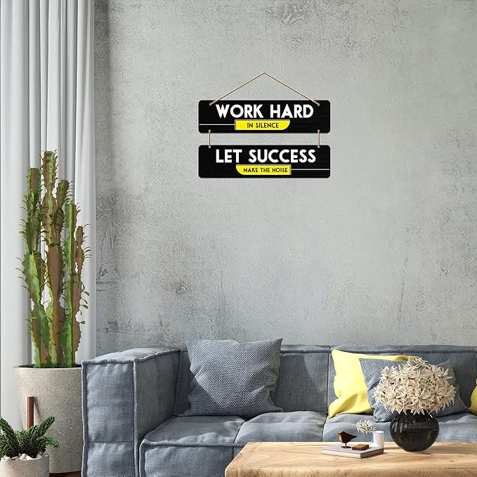 Artvibes Work Hard Motivational Quote Wall Hanger for Home Decor | Office | Set of 2