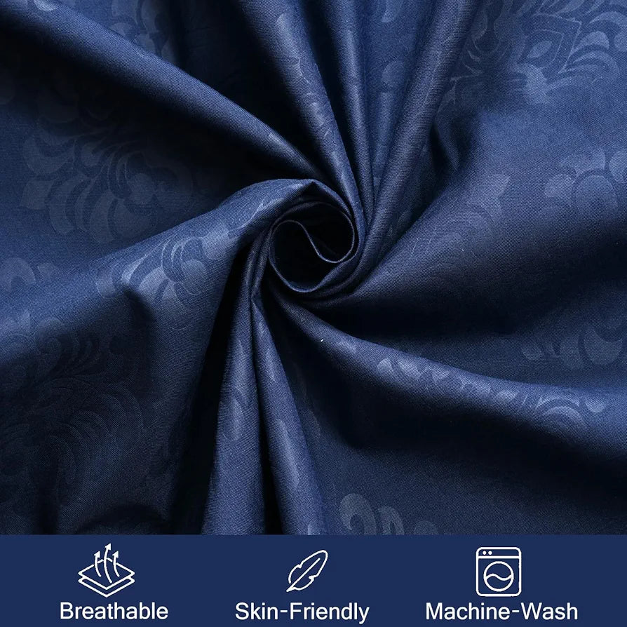 Fresh From Loom Printed Double Bedsheet King Size Microfiber Wrinkle Free With 2 Pillow Covers 144 TC Navy-Blue Damas