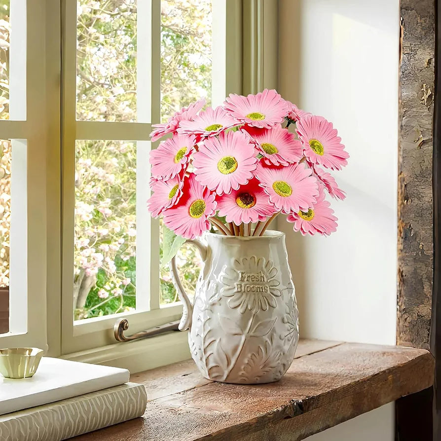 Gerbera Daisy Flowers Pack of 5 Orange Faux Blooms 30cm Tall Pink