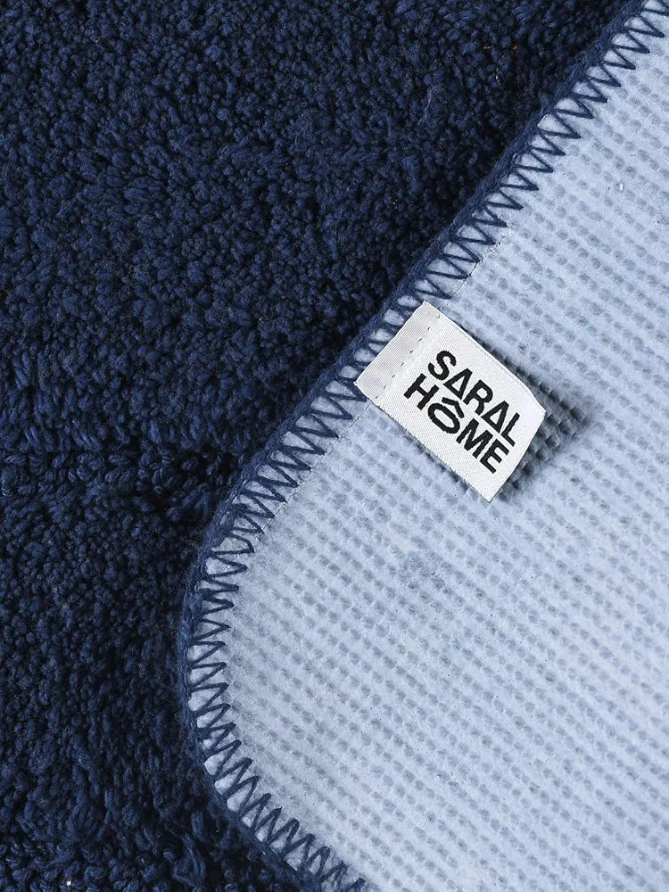 Saral Home Cotton Anti Slip Bathmat Set with Contour Colour Blue