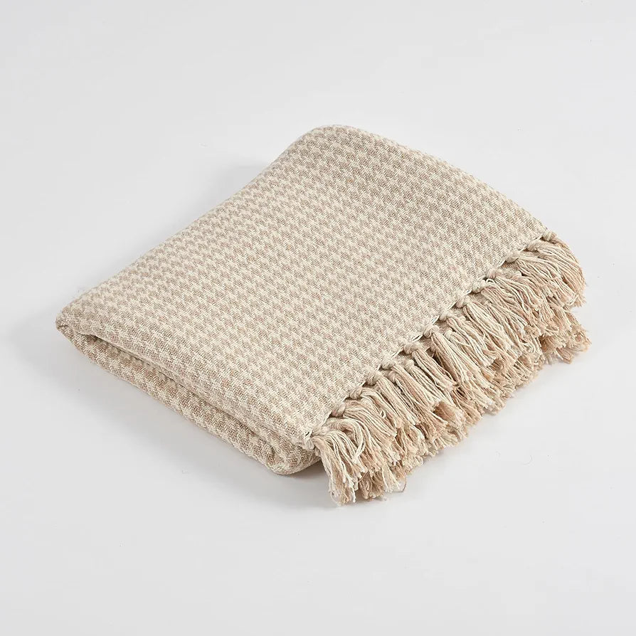 Sashaa World Beige Extra Fine Plaid Sofa Throw Colour Natural and Beige