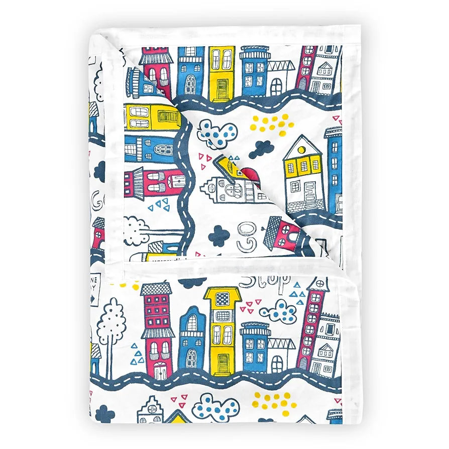 Divine Casa Pure Cotton Printed Single Dohar 120 GSM Soft & Lightweight Throw Blanket Colour Heaven White