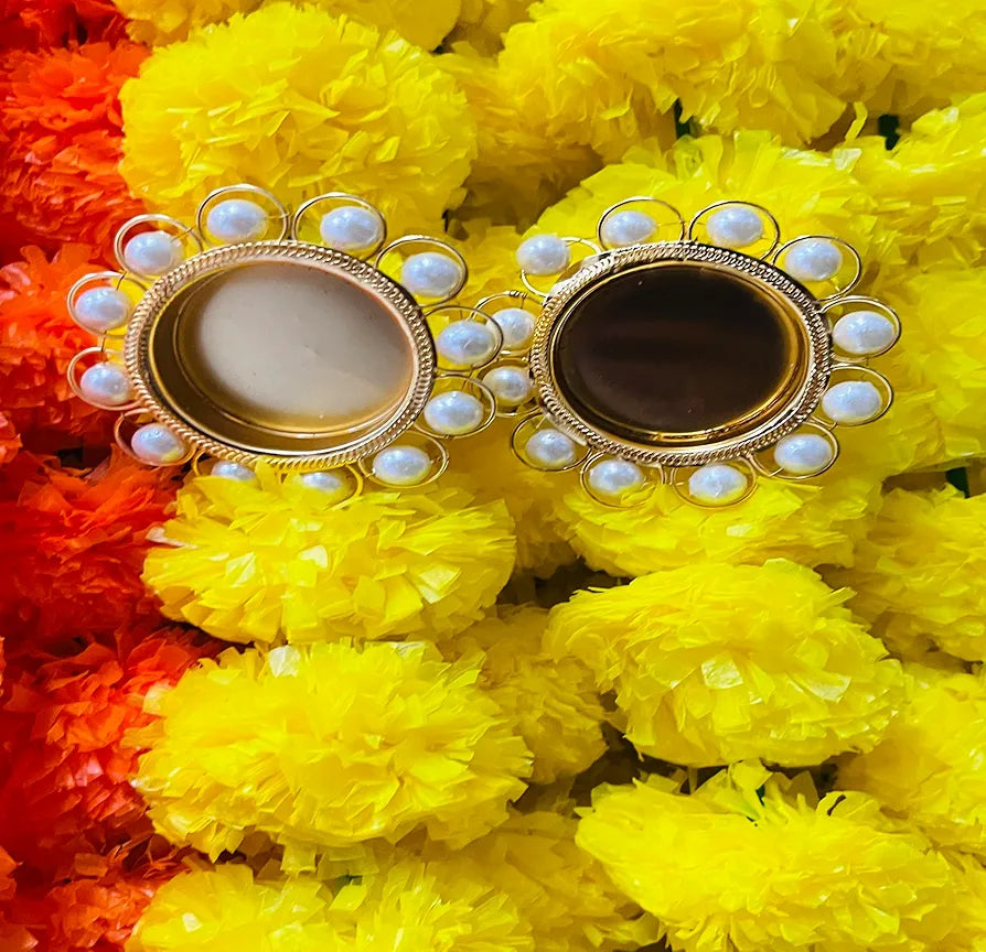 Indian Made in Bharat Artificial Marigold Flowers for Decoration Garland 400gsm Each 5 Feet Long 10 Pcs with 2 Diya 5 yellow+5 Orange Merigold