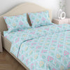 Haus & kinder Cotton Queen Size Bedsheet for Double Bed 90 X 100 Inches) with 2 Pillow Covers | 186 TC |Blue Floral Geometry