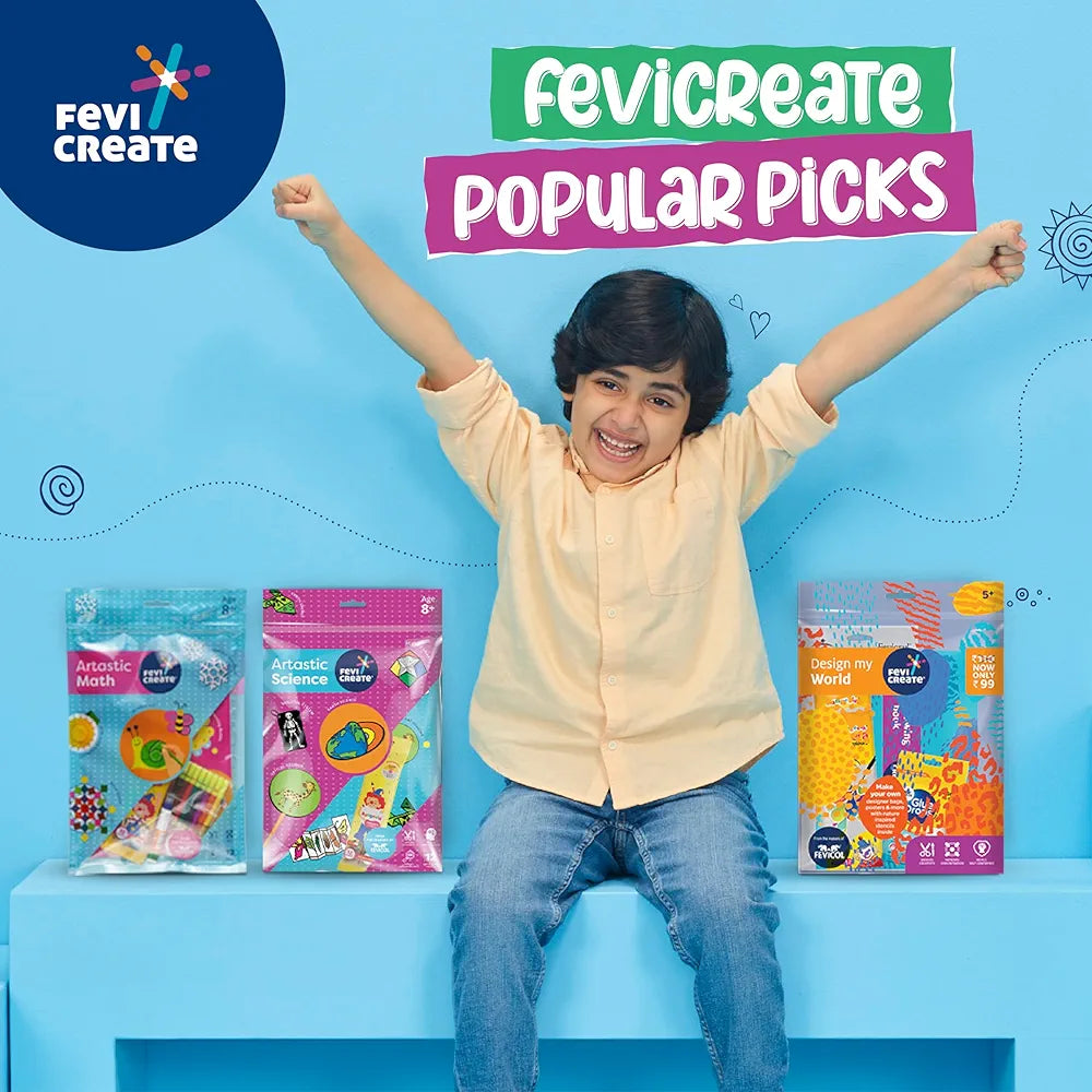 Fevicreate Artastic Maths Craft Kit | Project Book with 12 Educational Activities, Colours, Craft Supplies | Fun Way to Boost Child's Learning | by Fevicol | Return Gift for Kids Age 8+ Years