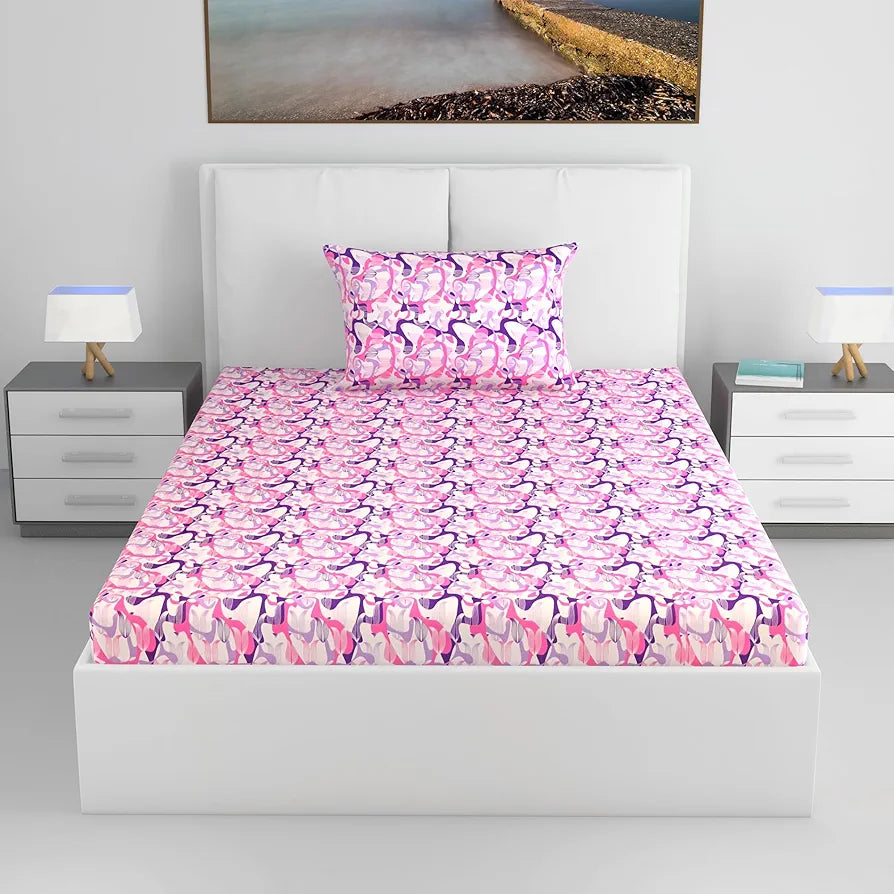 Divine Casa 144 TC 100% Pure Cotton Single Bed Bedsheet with 1 Pillow Cover Orchid Bloom Print Colour Purple Pink
