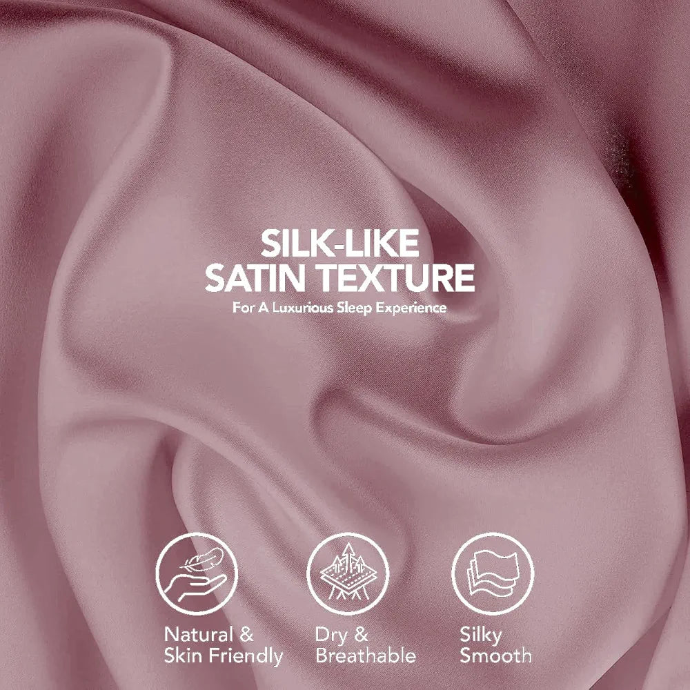 Cloth Fusion Satin Pillow Cover Set of 2 Perfect Pillow Case with 3 Satin Soft Scrunchies Rose Gold