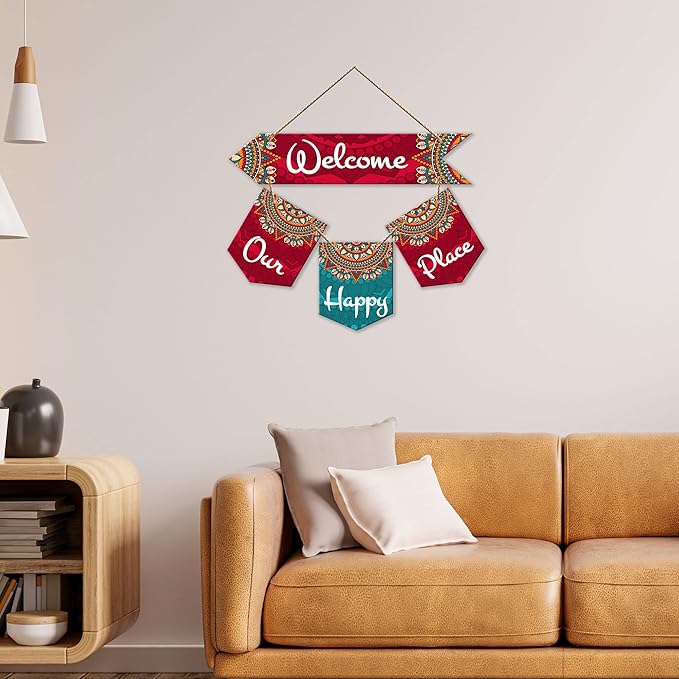 Artvibes Welcome Quote Decorative Wall Art Mdf Wood Wall Hanger for Living Room | Modern Artworks Hangings