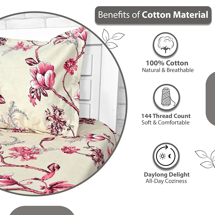 Divine Casa Double Size Bedsheet for Double Bed, 144 TC Pure Cotton Queen Size with 2 Pillow Covers Colour Sky Blue Mist