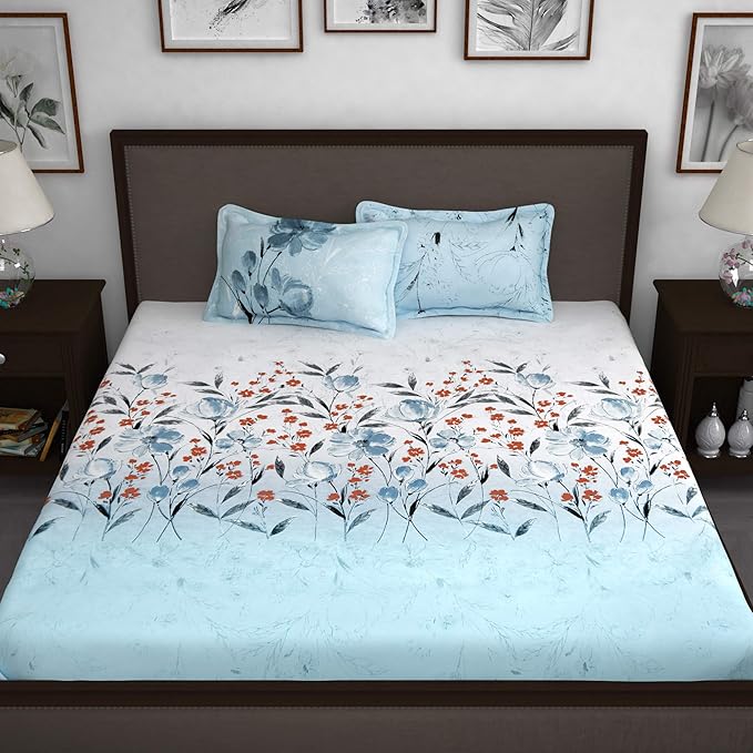 Story@Home Bedsheet Cotton King Size Flatsheet Bedsheet with 2 Pillow Covers for Bedroom