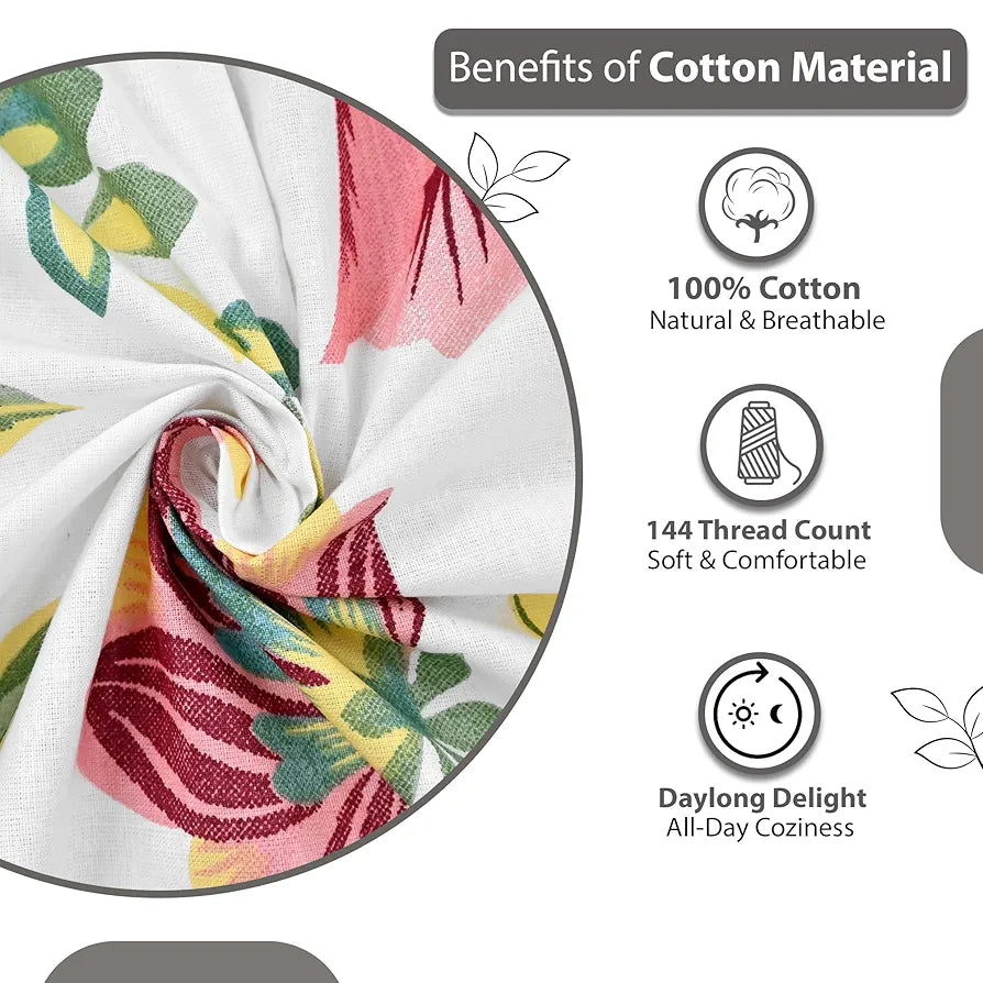 Divine Casa 144 TC 100% Cotton Bedsheet for Double Bed with Pillow Covers Colour Magenta Green