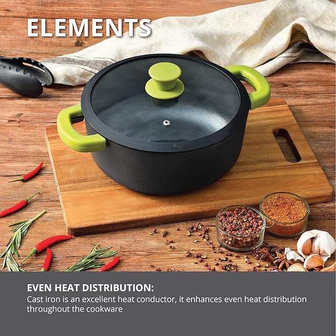 Bergner Elements Cast Iron 24 Cm Casserole, Pre-seasoned | 3.6 L Capacity
