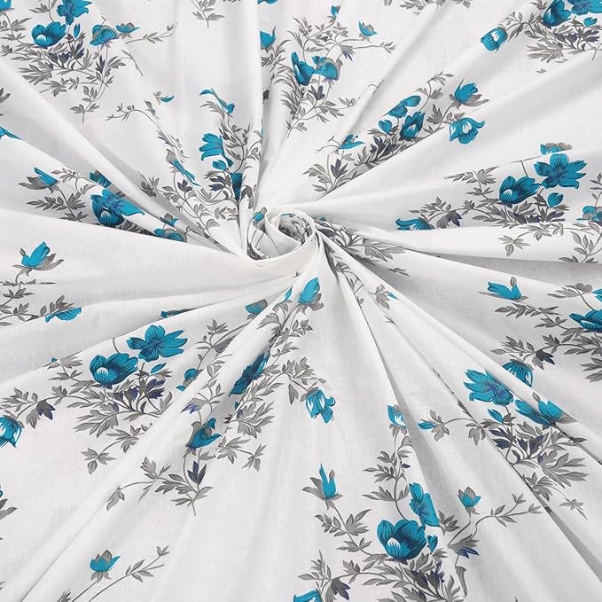 Huesland by Ahmedabad Cotton 144 TC Cotton Bedsheets for King Size Bed with 2 Pillow Covers | White, Cyan Blue & Grey