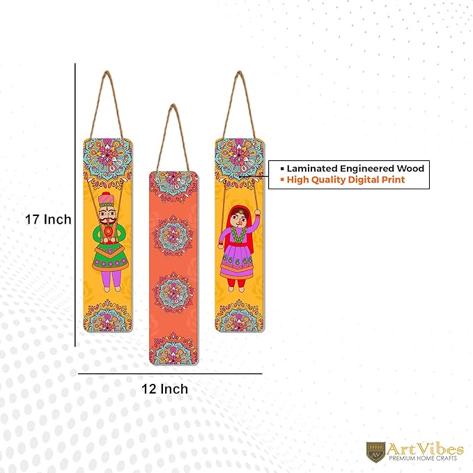 Artvibes Dancing Puppets Designer Wooden Wall Hanging Decoration Items for Home | Set of 3