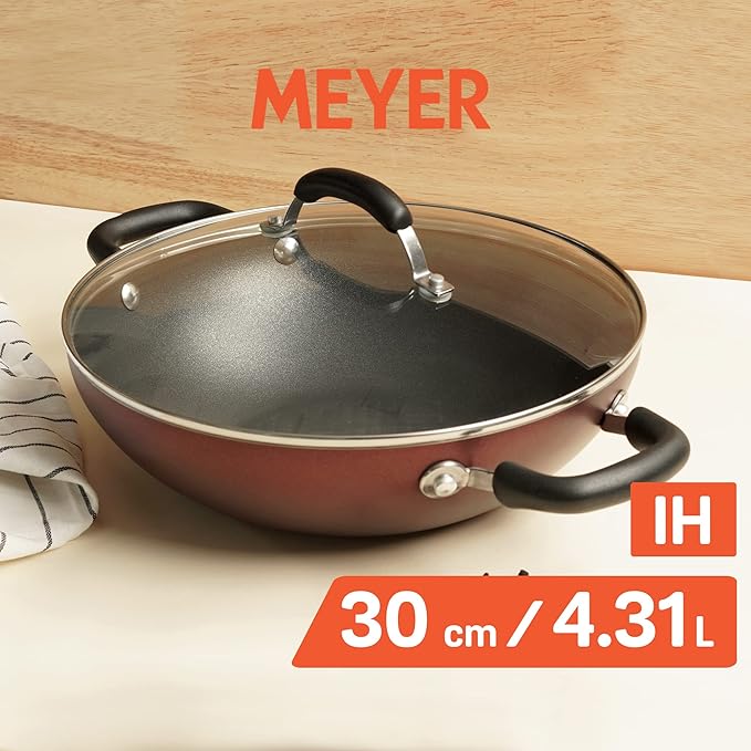 Meyer Merlot Aluminium Non-Stick Kadai | Kadhai with Glass Lid 30cm/ 4.31 Litre