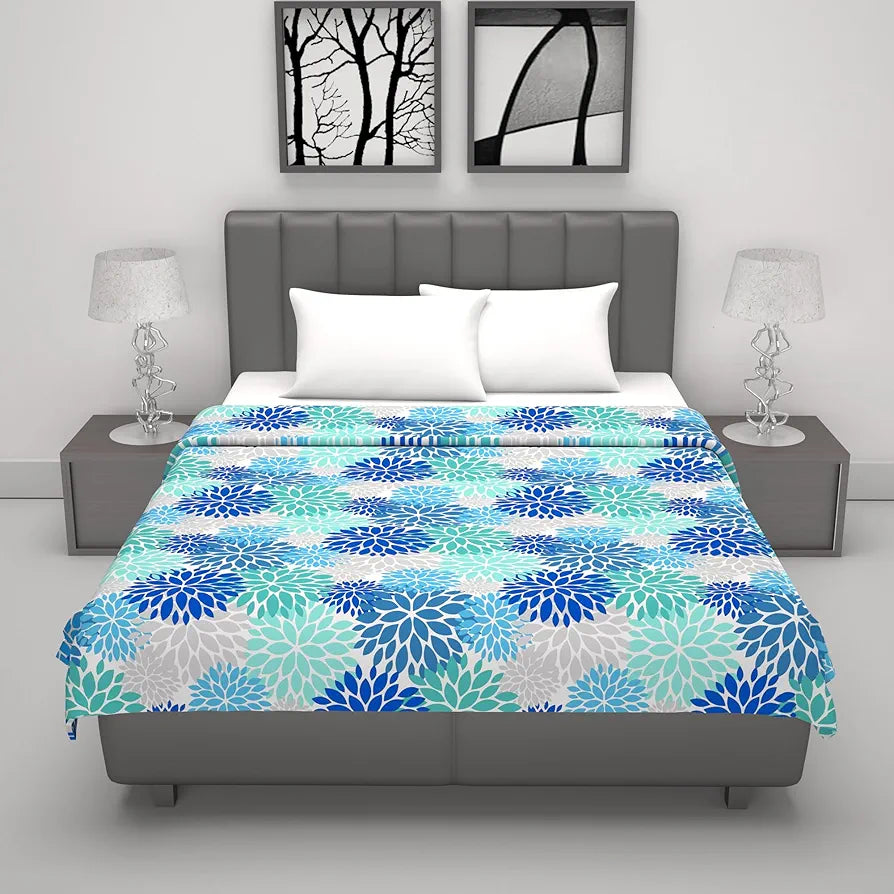 Divine Casa Floret 100% Cotton Double Dohar 120 GSM Soft & Lightweight Throw Blanket Colour Blue Aqua