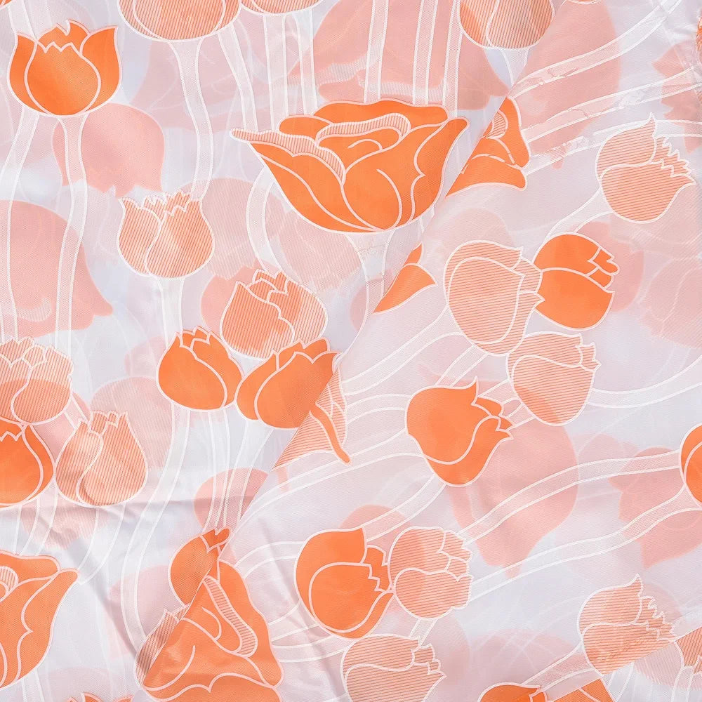 Kuber Industries Shower Curtain Bathroom Shower Curtain 8 Rings Curtain Orange Gulab Blury Transparent