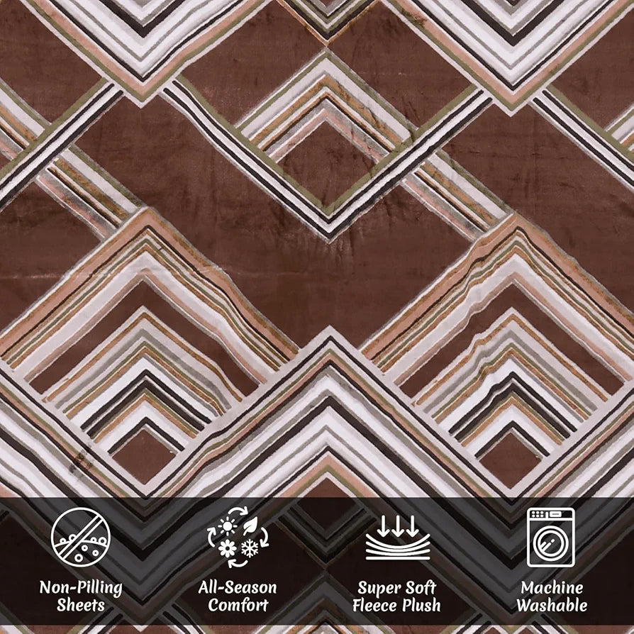 Cloth Fusion Warm Winter Bedsheet for Double Bed King Size with 2 Pillow Covers Zig Brown