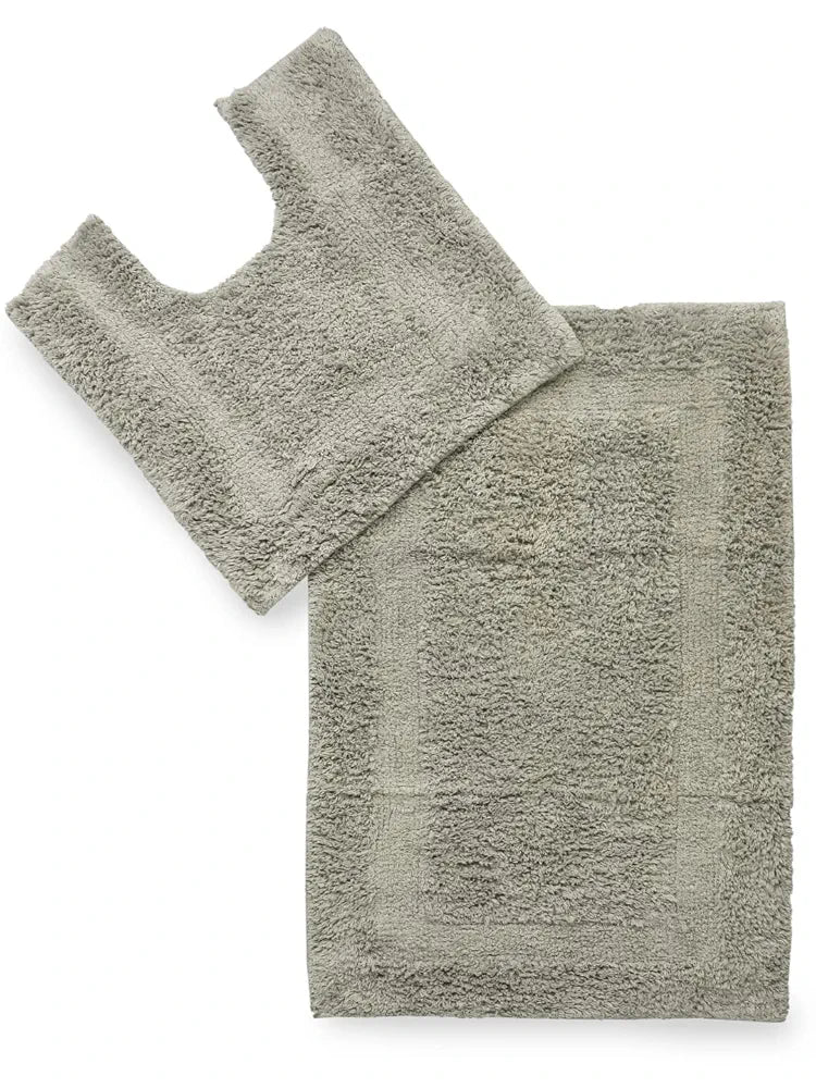 Sashaa World Solid Anti-skid Cotton Bathmat And Contour Set For Bathroom Colour Grey (Pack Of 2)