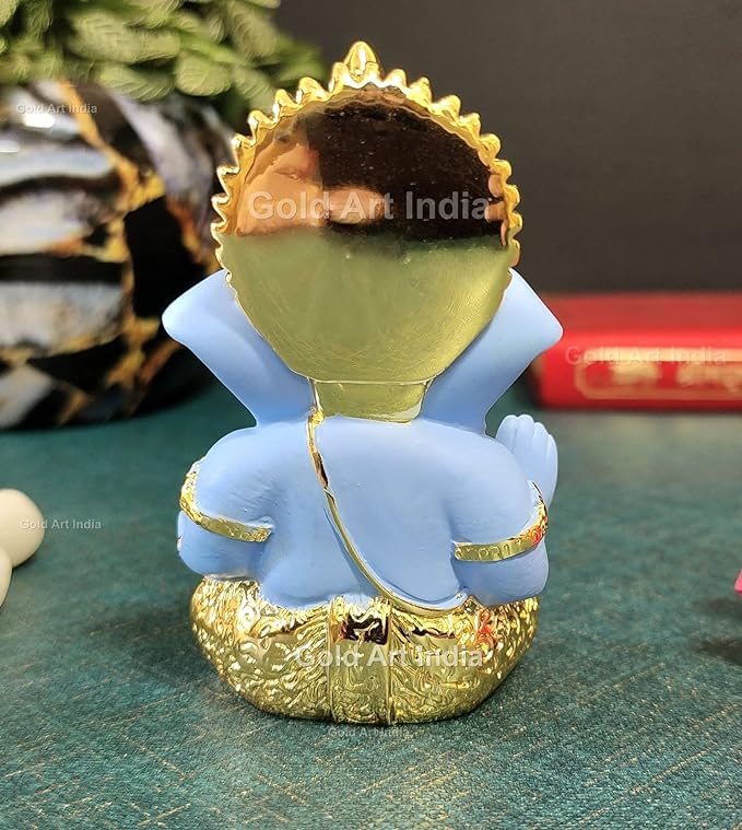Gold Art India Gold Plated Ganesha with Terracotta Colour Perfect for Car Dashboards