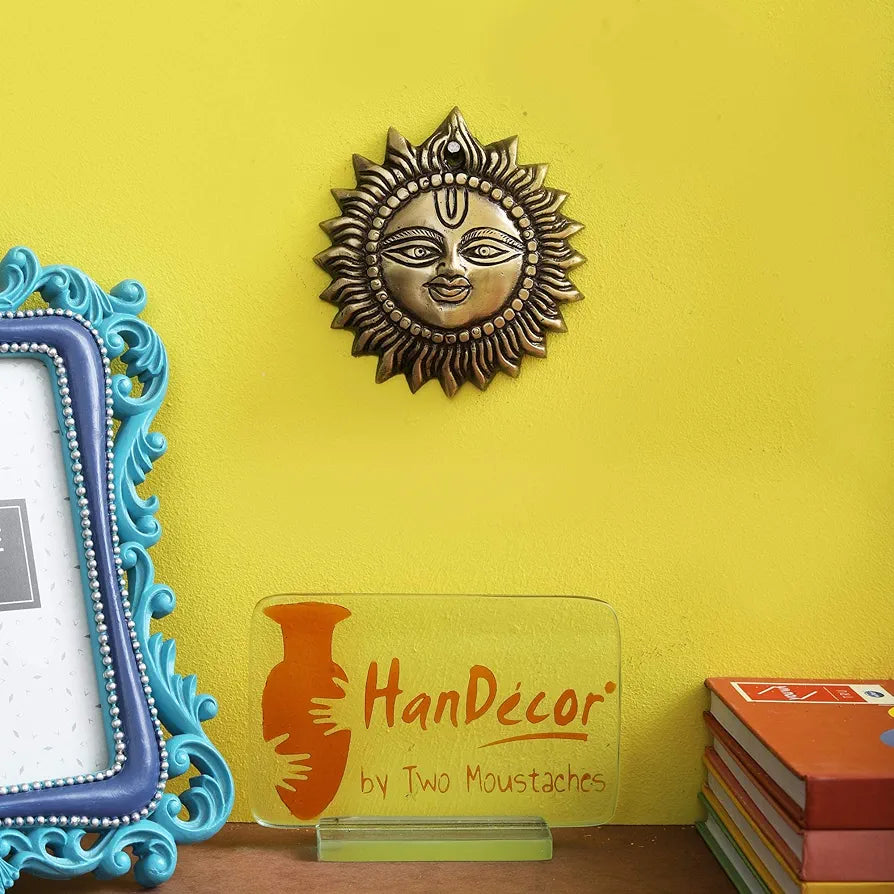 Two Moustaches Brass Smiling Surya Wall Hanging Antique Brown Standard