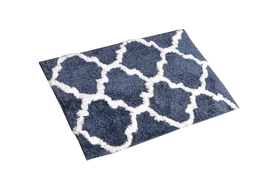 Aerohaven Glorious Super Soft Microfiber Abstract Moroccan Designer Anti Slip Bathmat Blue Colour