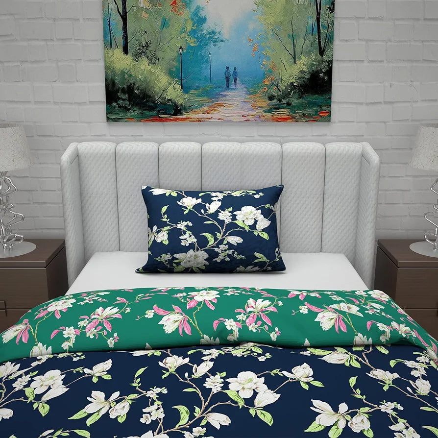 Divine Casa Microfiber Reversible Single Bed AC Duvet Cover Set with 1 Pillow Cover Soft & Cozy for Quilt/Comforter/Blanket  Colour Green & Navy Blue