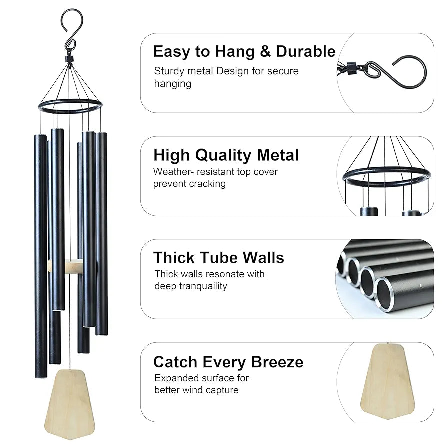 Zaicus 41 Inch Large Wind Chime Black Wind Chime-031