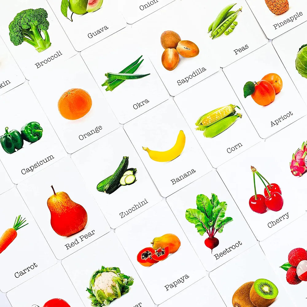 The Curious Bees - Fruits and Vegetables Flash Cards | 36 Laminated Cards for Kids | Age Group: 1-4 Years | Fun Early Educating Activity for Kids