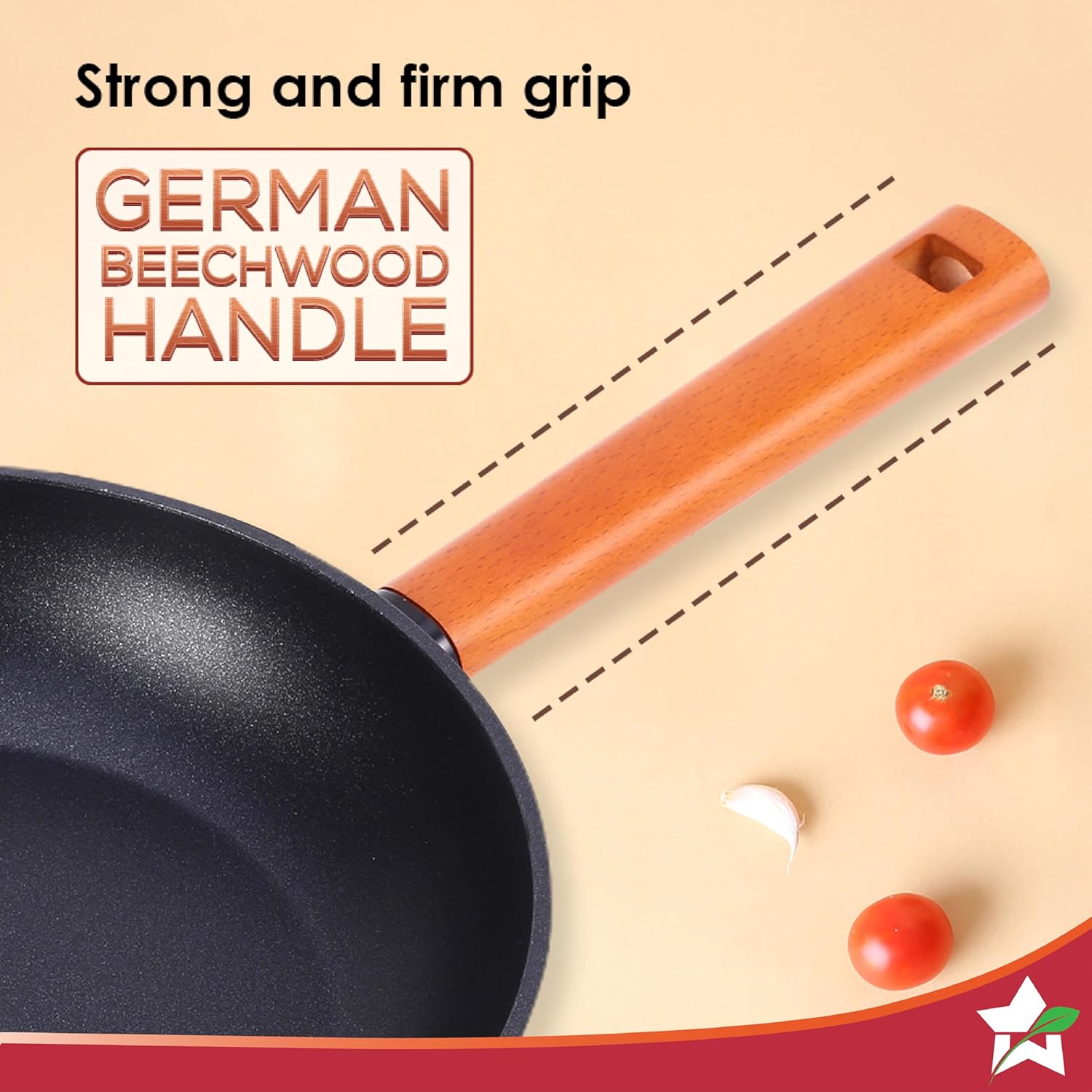 Wonderchef Caesar Non-Stick Fry Pan | Induction Bottom | Wooden Handle | Pure Grade Aluminium | 24cm Frying Pan Non Stick