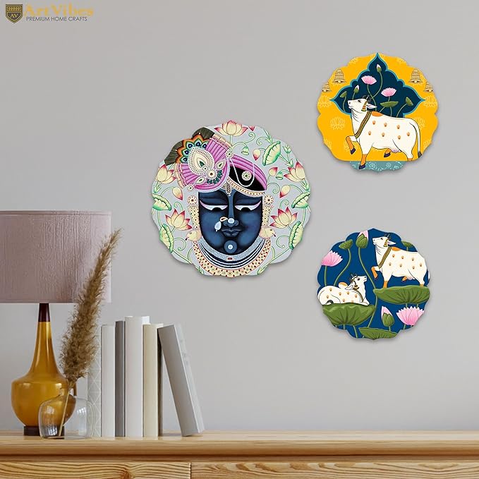 Artvibes Pichwai Designer Wooden Wall Hanging Decor | Door Hanging Painting Art Item