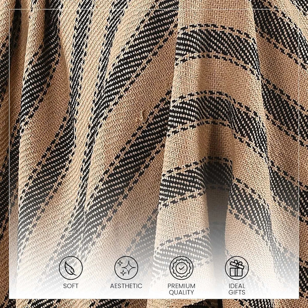 Sashaa World Striped Throw Medium with Tasselled Edges Colour Charcoal