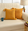 Sashaa World 100% Cotton Cushion Covers Colour Mustard With Tassels/decorative Throw Pillow( Set Of 2)