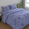 Huesland by Ahmedabad Cotton 144 TC King Size Bedsheet Cotton with 2 Pillow Covers | Botanical Bliss | Light Purple, Blue & Grey