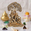 Chhariya Crafts Metal Radha Krishna Sitting Under Tree Plying Flute Decorative Showpiece for Home and Office Decor - 14 cm