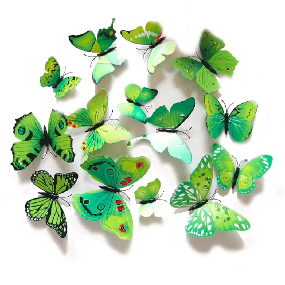 Xtore 12Pcs 3D Home Decor Butterfly Comes with Sticking Pad Olive Green