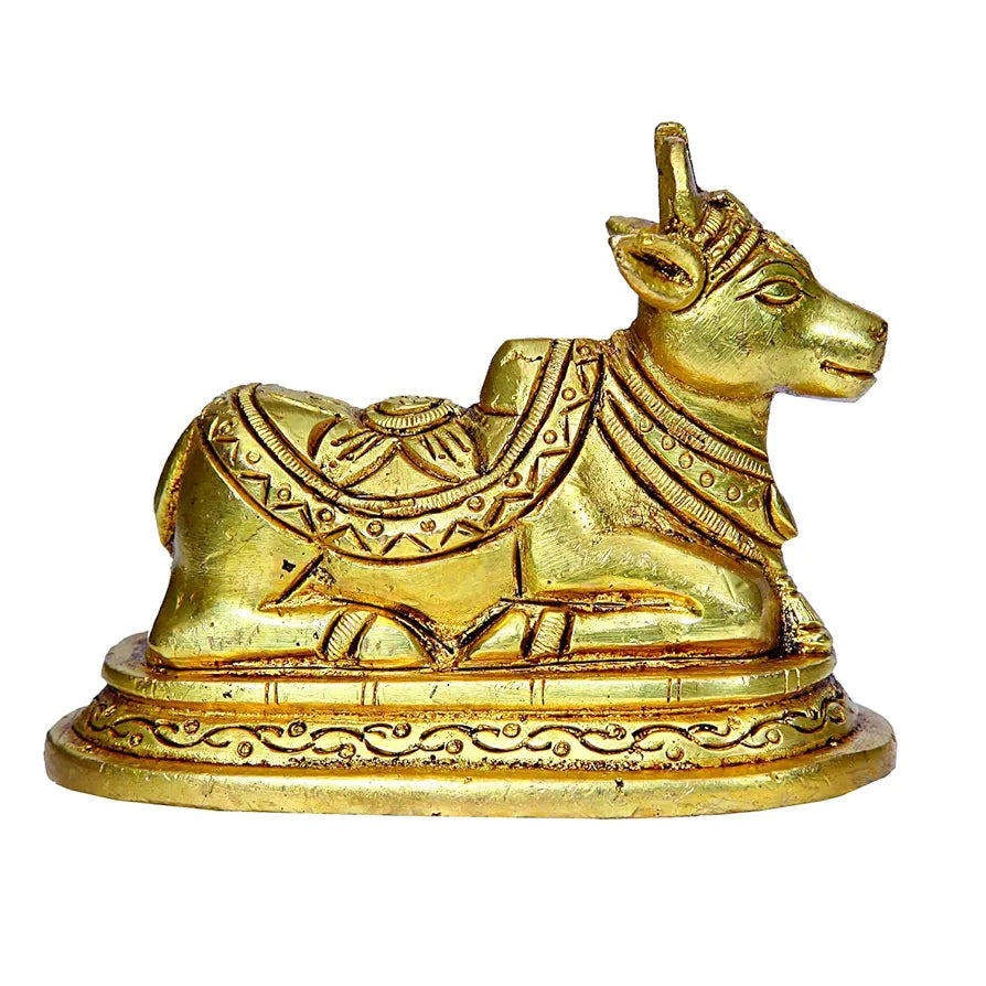 anciently Brass Nandi Idol, Medium, Gold Colour - 