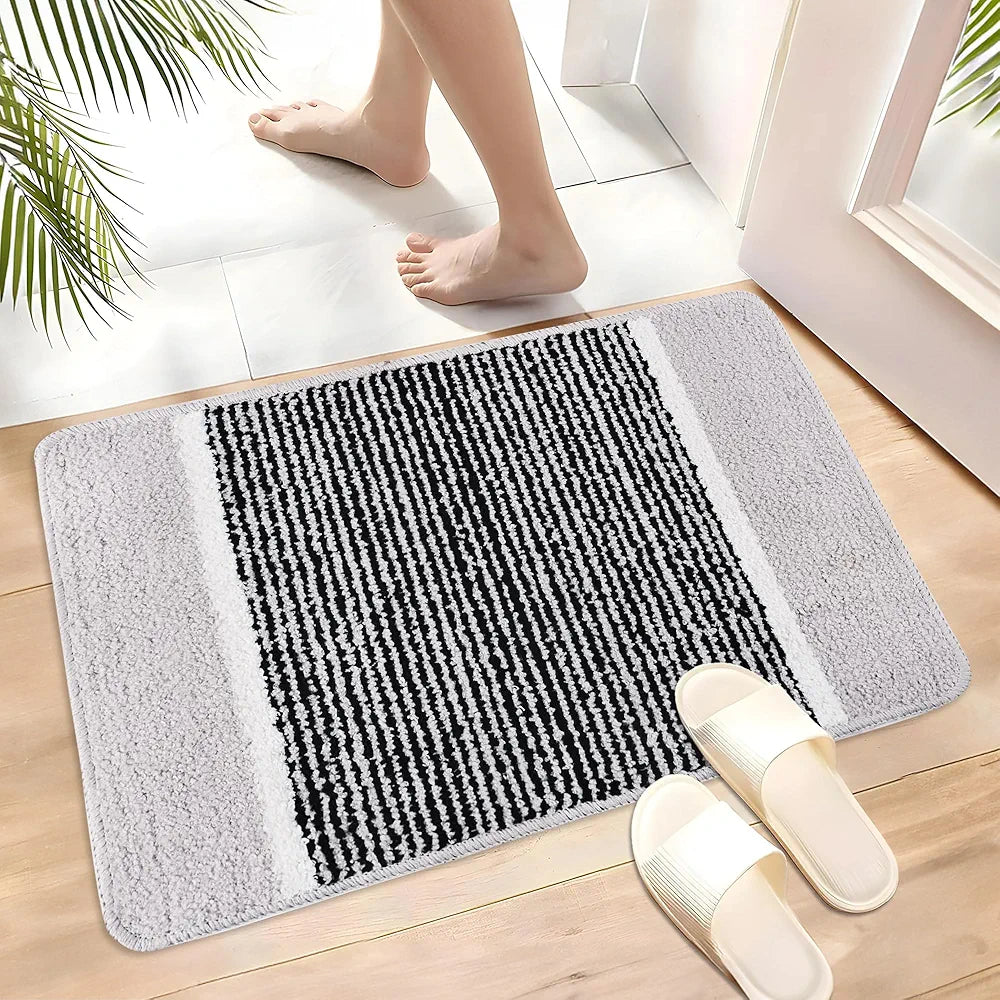Kuber Industries Anti-Skid Water-Absorbent Door Mats for Home Micro Diamond Lining Light Grey