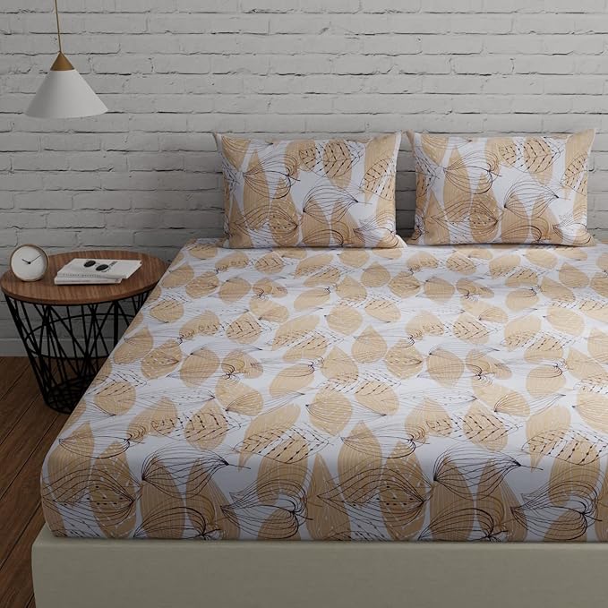 Huesland by Ahmedabad Cotton 144 TC Cotton Bedsheets for King Size Bed with 2 Pillow Covers | Brown & White
