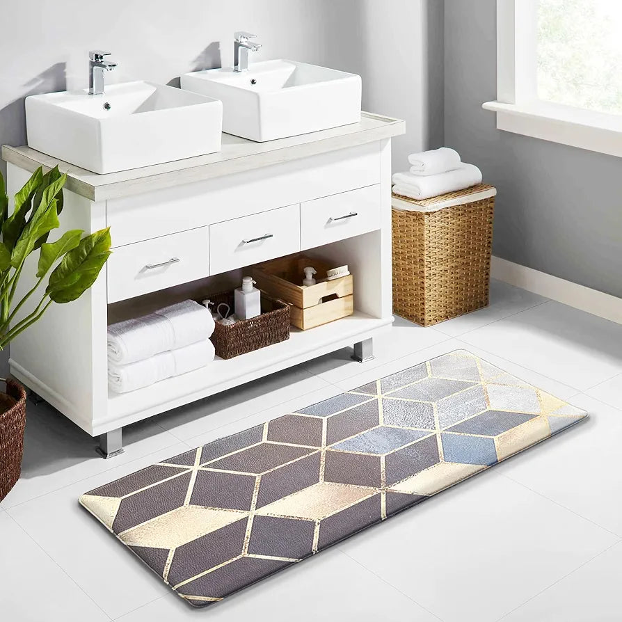 Luxe Home Columbo Anti-Fatigue Kitchen Mat Non-Slip Cushioned Comfort Mat Geometric Hexagonal Pattern Standing Desk Mat Colour Diamond