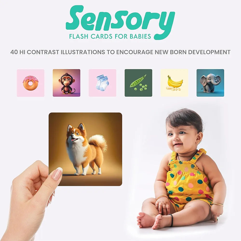 SPARTAN KIDS® Sensory Flash Cards for New Born Babies | Hi Contrast Illustrations to Encourage Infants Development Black & White Flash Cards for Age 12 to 36 Months | 40 Flash Cards