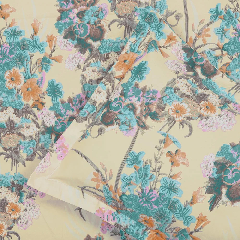 Cloth Fusion Glace Cotton Elastic Fitted Bedsheet for Double Bed King Size with 2 Pillow Covers Spring Bloom