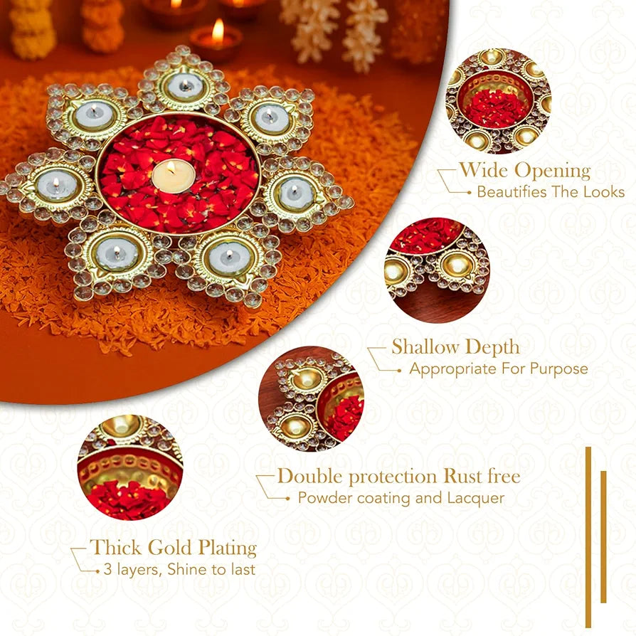 Ekhasa Urli Bowl with Tealight Candle Holder Gold Urli